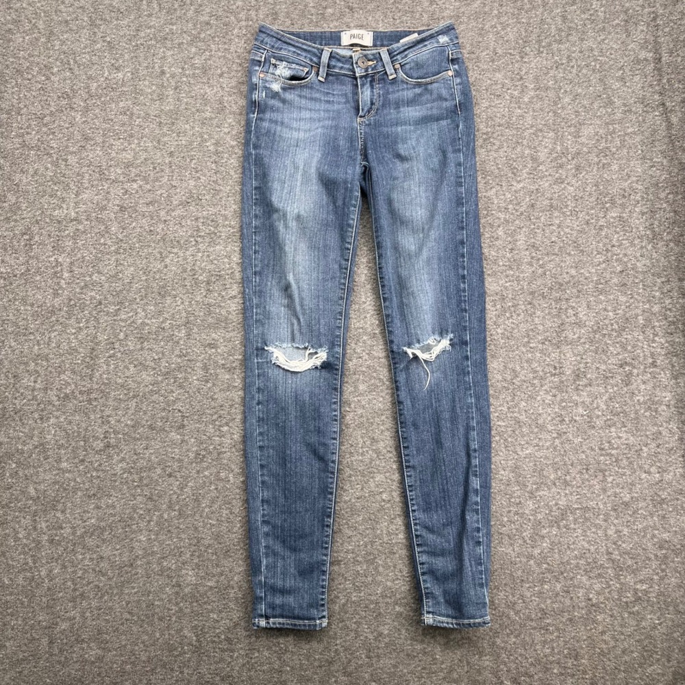 PAIGE Verdugo Ultra Skinny Distressed Blue Jeans Womens 26 Medium Wash